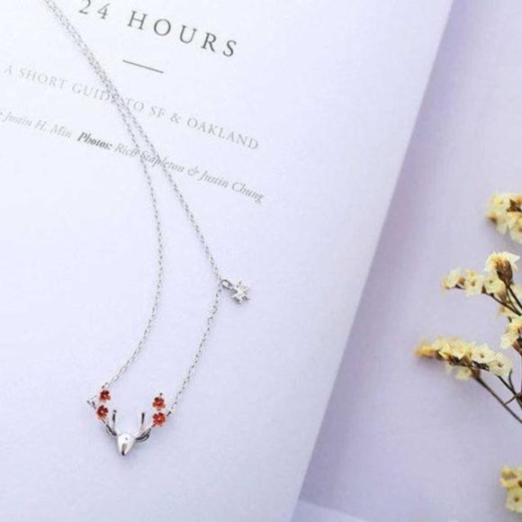 3/$25  🏷️  Deer Necklace Statement Necklace Floral Chain Christmas Jewelry - Picture 6 of 7
